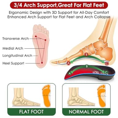 Dr. Foot 3/4 Orthotics Shoe Insoles, High Arch Supports Inserts for Flat Feet, Plantar Fasciitis, Over-Pronation, Fallen Arches (Red, Large(Men's 9-11 / Women's 10-12)) - Image 4