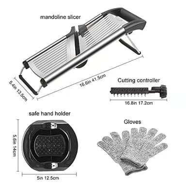 Mandoline Food Slicer, Adjustable Mandoline Slicer for Kitchen, Stainless Steel Mandolin Vegetable Chopper for Potato/Tomato/Onion, Vegetable Slicer Julienne Cutter with Cut-Resistant Gloves - Image 5
