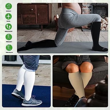 LEVSOX Plus Size Compression Socks for Women&Men Wide Calf 15-20 mmHg Knee High Extra Large Calf Support Socks for Nurse, Medical, Travel, Black, White, Wheat - Image 7