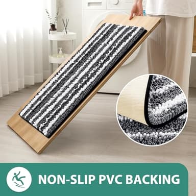 HOMEIDEAS Bathroom Rugs Sets 2 Piece, Cationic Dyed Chenille Extra Soft and Absorbent Non Slip Machine Washable Bath Mats (32"x20"+24"x17", Black) - Image 4