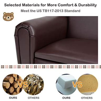 Costzon Kids Couch, 2 in 1 Double Seat Children's Sofa w/Under Seat Storage, PU Leather Surface, Toddler Armrest Chair, Kids Room, Soft Sofa with Storage for Preschool Baby Boys Girls Gifts - Image 7