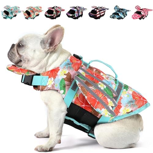 Petglad Wings Dog Life Jacket Adjustable Dog Life Vest with Chin Float Reflective Stripes and Rescue Handles, High Buoyancy Hawaiian Floral Puppy Swim Float Vest for Small Medium Large Dogs - Image 1