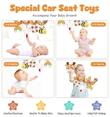 Spiral Car Seat Baby Toys 0-6 Months, Infant Carseat Sensory Toys Hanging Stroller Accessories, Newborn Shower Gifts for Baby Boys Girls Essentials | Cute Colorful Giraffe - Image 5