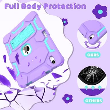 CCMAO Case for iPad A16 11th Generation 11 Inch 2025, iPad 10th Generation 10.9 Inch 2022, with Kickstand & Pencil Holder, Heavy Duty Shockproof Hybrid Protective Cover for Kids Girls, Purple+Green - Image 3