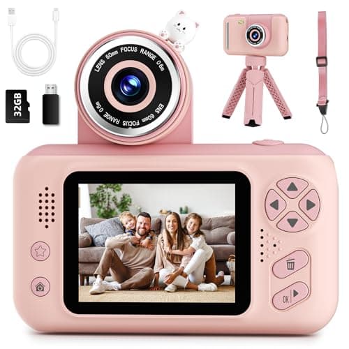 Kids Camera Girls for 3 4 5 6 7 8 9 Years Old Girls,1080P HD Video Selfie Camera with 32G SD Card Kids Digital Camera Toys for Toddler Birthday Gifts Pink - Image 1