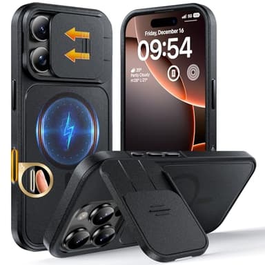 TOCOL for iPhone 16 Pro Case with Slide Camera Cover, Kickstand and Camera Control Button, Fit for MagSafe, Rugged Solid Phone Case, Non-Slip, Drop Protection, Black - Image 1