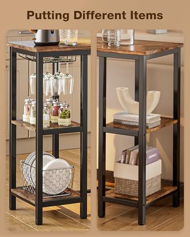 Qsun 3-Piece Bar Table Set for 2, Table with Stools & 2 Storage Shelves, Small Bar Table Set with Glass Rack, Small Kitchen Table for Dining Room, Living Room, Rustic Brown - Image 5