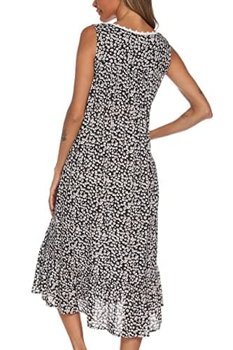 AVIIER Cotton Nightgowns for Women Sleeveless House Dress Ladies Long Nightdress with Pockets (Black Flower, Large)… - Image 5