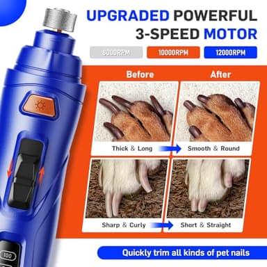 Dog Nail Grinder & Clipper 2-in-1 Set - 25dB Ultra Quiet with 3 Grinding Wheels & 2 LED Lights, Rechargeable for Large/Puppy Dogs & Cats, 3-Speed Adjustable for Anxious Pets - Image 3