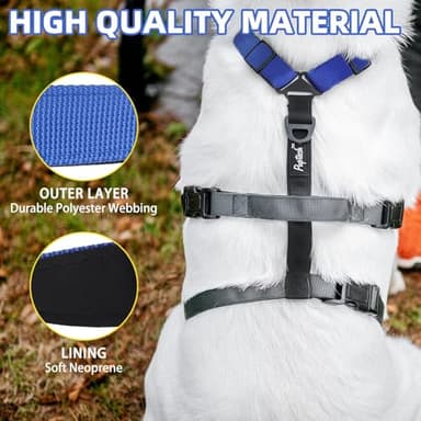 PUPTECK Escape Proof Dog Harness - No Pull Soft Padded Full Body Pet Halter Harness with Lift Handle for Small Medium Large Doggies Walking Hiking Hunting, Navy Blue & Grey, XL - Image 2