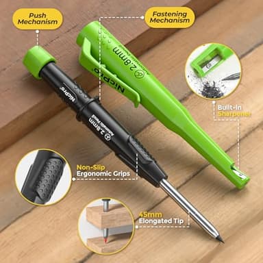 Nicpro Carpenter Pencil with Sharpener, CP3000 Carpenter Mechanical Pencils with 19 Refill, Deep Hole Marker for Construction, Heavy Duty Construction Pencil, Woodworking Tool for Architect Marking - Image 2