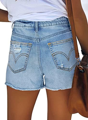 MODARANI Jean Shorts Women Light Blue Denim Shorts Cut Off Jean Short High Waisted Shorts Summer Shorts Ripped L - Image 4