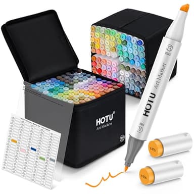 HOTU Alcohol Markers, [Beginner Preferred] 100 Vibrant Colors & Dual Tips Art Markers for Kids/Adult Coloring, with Pro Ink, Seamless Blend, Non-Bleeding Pad, & Color Card, for Amateurs/Artists - Image 1