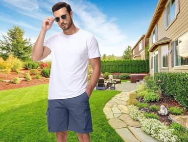 QPNGRP Men's 9" Inseam Stretch Waist Zipper Cargo Shorts with 6 Pockets GrayBlue 32 - Image 2