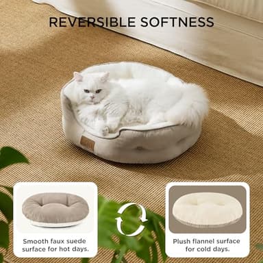 Bedsure Dog Beds for Small Dogs - Round Cat Beds for Indoor Cats, Washable Pet Bed for Puppy and Kitten with Slip-Resistant Bottom, 20 Inches, Camel - Image 2