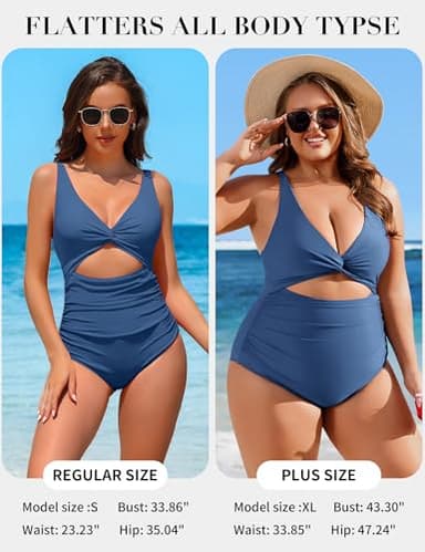 Charmo Womens One Piece Swimsuit Ruched Tummy Control High Cut Backless V Neck Bathing Suits Swimwear Blue Gray Large - Image 5