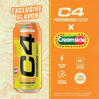 Cellucor C4 Performance Energy Drink | Zero Sugar Carbonated Preworkout Energy | 200mg Caffeine with Beta Alanine | Orange Creamsicle | 16 Fl Oz (12 Pack) - Image 3