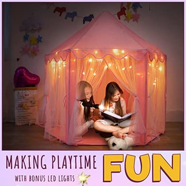 ORIAN Princess Castle Playhouse Tent for Girls with LED Star Lights – Indoor & Outdoor Large Kids Play Tent for Imaginative Games – ASTM Certified, 230 Polyester Taffeta. Pink 55"x53". - Image 9