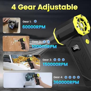 Compressed Air Duster, 360000RPM Electric Air Duster with LED Display, 4 Gear Adjustable Rechargeable Cordless Jet Dry Blower, Replace Compressed Air Can, Air Duster for Car, Computer, Home, Outdoors - Image 3