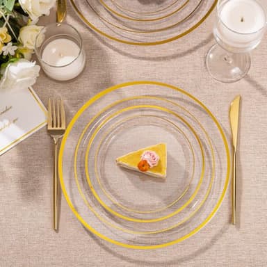 I00000 100Pcs Small Clear Gold Dessert Plates,Clear Disposable Plates with Gold Rim 7 Inch,Premium Hard Fancy Small Plates,Perfect for Birthday and Wedding - Image 7