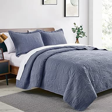 Love's cabin Quilts for Queen Bed Blue Bedspreads - Soft Bed Summer Lightweight Bedspread Comforter - Modern Style Coin Pattern Coverlet for All Season - 3 Pieces (1 Quilt, 2 Pillow Shams) - Image 2