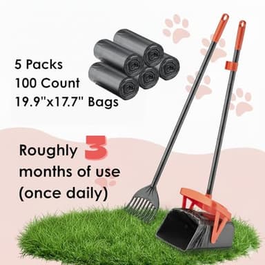 TIMINGILA 36" Pooper Scooper Swivel Bin & Rake with 100 Dog Poop Bags,Adjustable Long Handle for No-Bend Cleanup,Portable Non-Breakable Dog Poop Scooper for Large Medium Small Dogs - Image 2