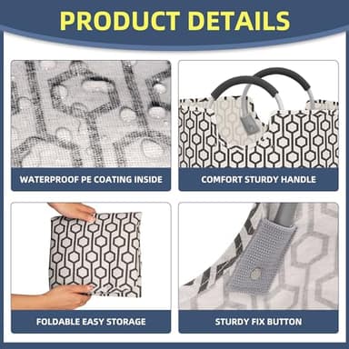 STORAGE MANIAC 2 Pack 115L Extra Large Laundry Basket Freestanding Laundry Hamper, Collapsible Laundrys Baskets Waterproof Laundry Bag with Padded Handles, Folding Tall Clothes Hamper, Hexagon - Image 5