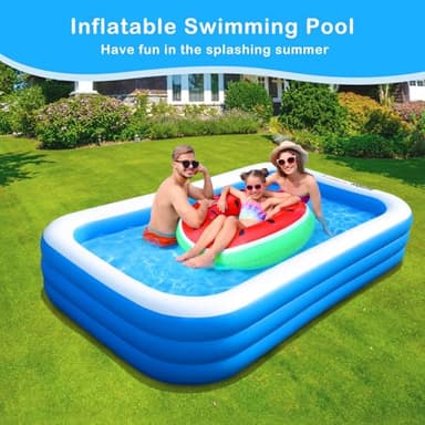 Sumbee Inflatable Swimming Pool for Kiddie Adults Kids, 120" X 72" X 22" Large Blow Up Pool for Family Backyard Outdoor Toddler,Big Rectangle Pools for Children Ages 4-8-12,Full-Sized,Blue - Image 4