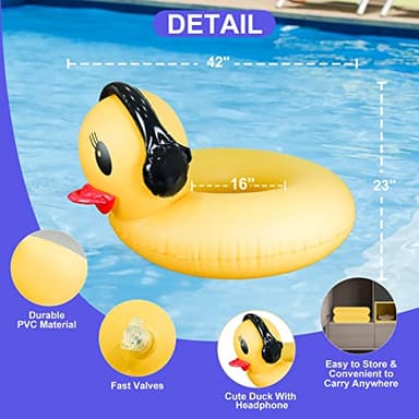 DeeprBetter Inflatable Duck Pool Float with Lights, Solar Pool Inflatables Duck Floaties for Adults, 42" Large Animal Swim Tube Ring Pool Float with Fast Valve Summer Beach Pool Lounge 1pk - Image 6