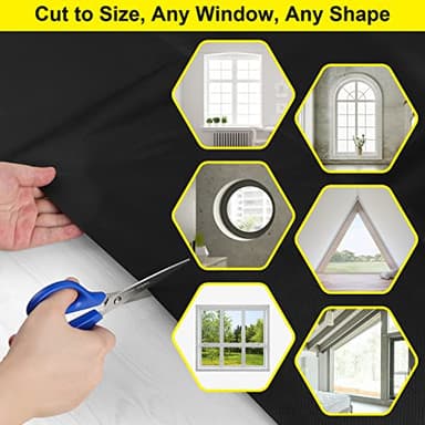 FADOTY Blackout Curtains for Bedroom, Portable 100% Black Out Window Cover Film, Cuttable Blackout Shades Fabric Sheet, No Drill Window Blinds, Sun Heat Light Blocker for Travel Media Dorm, 57'' W - Image 5