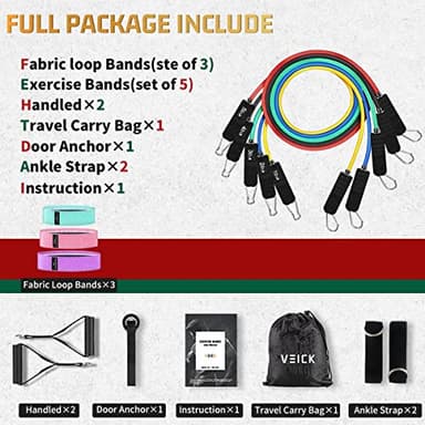 VEICK Resistance Bands, Exercise Bands, Workout Bands Set for Working Out with Handles for Men Women, Elastic Exercising Bands for Fitness Weights Work Out at Home Gym - Image 2