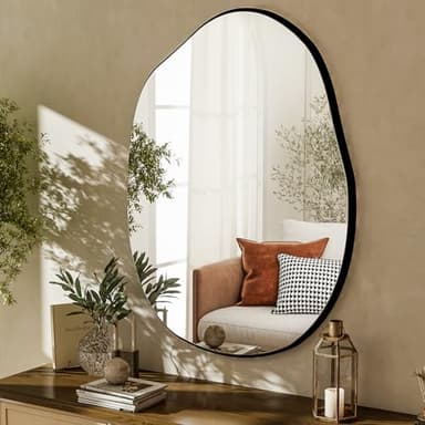 HARRITPURE Irregular Wall Mirror 22"x32" Black Asymmetrical Bathroom Mirror Wood Framed Modern Decorative Vanity Mirrors for Bedroom Living Room Entryway - Image 1