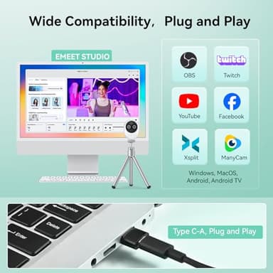 EMEET Piko+ Webcam 4K, World's 1st Dual-Camera AI-Powered 4K Webcam, 1/2.55'' Sony Sensor, 3 Mics&3 Sound Modes, Panda Magnetic Privacy Cover, USB C-C&C-A, Ideal for Livestreamers and Content Creators - Image 9