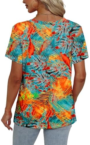 Alaroo Summer Tops for Women 2025 Seniors Ladies V Neck T Shirts Beach Vacation Clothes Hawaiian Outfits Blouses Print 09 XL - Image 4
