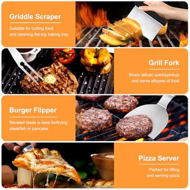 30pcs Griddle Accessories Kit for Blackstone Professional Flat Top Grill Tools, BBQ Spatula Gift Set with Basting Cover, Burger Press, Meat Injector, Thermometer, Tongs for Camping Backyard Teppanyaki - Image 5