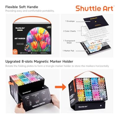 Shuttle Art 121 Colors Alcohol Markers, 120 Colors Dual Tip Art Marker Set Plus 1 Colorless Blender with Marker Case Perfect for Illustration Students Adult Coloring Sketching - Image 4