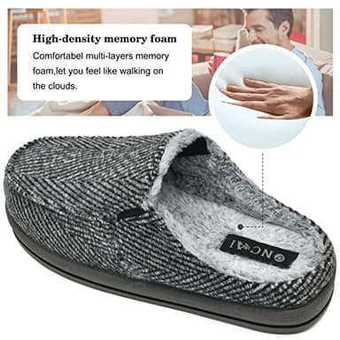 ONCAI Slipper for Men 2025 with Arch Support,Cotton-Blend Memory Foam House Slippers for Man Warm Strips Fluff Plush Wool-like Clogs with Rubber Sole Grey Size 12 - Image 4