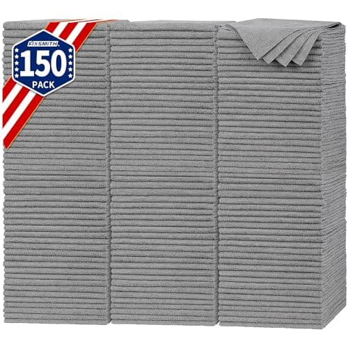 FIXSMITH Shop Towels, Pack of 150, Grey Microfiber Cleaning Cloth Bulk, Microfiber Towels for Cars, All-Purpose Absorbent Cleaning Rags, Dust Cloth for Automotive, Mechanic, Garage, 11.5 x 11.5 inch - Image 1