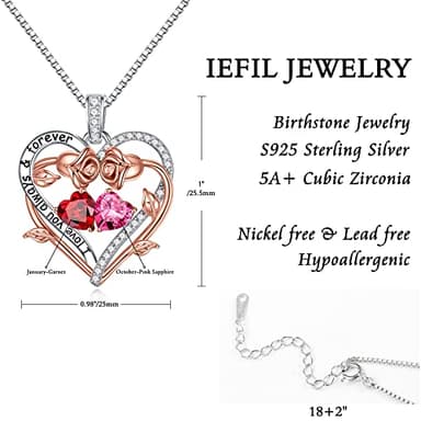 Iefil Anniversary Birthday Gift for Wife Her Women Girlfriend Mom 2024, Birthstone Jewelry Red Garnet Necklace Pink Sapphire Necklace - Image 5