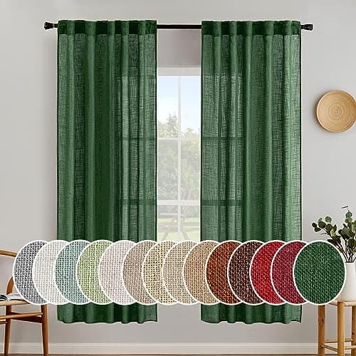 MIULEE Emerald Green Linen Curtains 72 Inch Length for Bedroom Living Room, Soft Thick Linen Textured Window Drapes Semi Sheer Light Filtering Back Tab Rod Pocket Burlap Look Christmas Decor, 2 Panels - Image 1