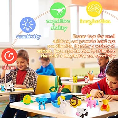 URSKYTOUS 60Pcs Animal Erasers Desk Pets for Kids Animal Pencil Erasers Bulk Puzzle Eraser Toys Gifts for Classroom Prizes,Game Reward,Treasure Box,Easter Egg Fillers,Goodie Bag Stuffers,Party Favors - Image 9