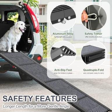 HerCcreta wigge Dog Ramp for Car 63" Long & 17" Wide Portable Dog Ramps for Large Dogs with Non-Slip Rug Surface Dog Car Ramp for SUV Car & Truck, Folding Dog Ramp Up to 250LBS - Image 4