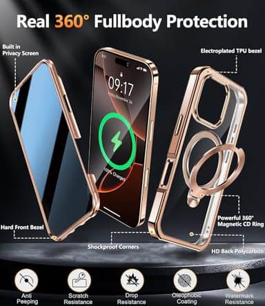 Upholyee [360° Rotatable CD Stand & Built-in Privacy Screen Magnetic Case for iPhone 16 Pro Max [Compatible with MagSafe & Full Signal] Shockproof Full Body Anti-Spy Cover for 16 Pro Max-Desert Gold - Image 7