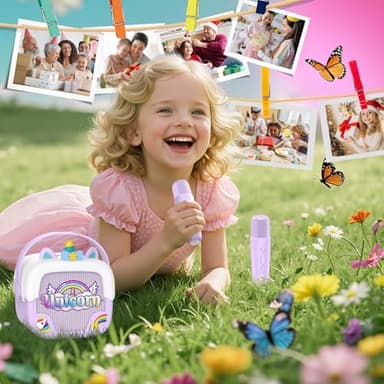 Mini Karaoke Machine for Kids Girls: Unicorn Portable Bluetooth Speakers with 2 Wireless Mic Toys for Girls Age 4-6 7 8 9 Years Old Girl Gifts Birthday Gifts for 5 6 7 8 9 10 11 Years Teens Purple - Image 5