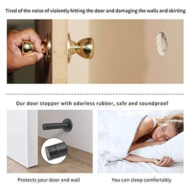 DOKU 10Pcs Door Stop, 3.5 Inch Heavy Duty 304 Stainless Steel Door Stopper with Rubber Tips Bumper, Wall Mounted Door Holder Protection Sound Dampening, Matte Black - Image 5