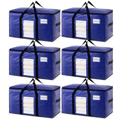 TAILI 6 Pack Dark Blue Extra Large Storage Bags, Heavy Duty Totes with Visible Window, Wrap Around Handles, Perfect for Moving - Image 1