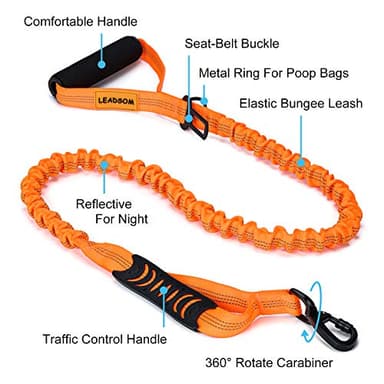LEADSOM 6FT Highly Reflective Heavy Duty Elastic Bungee Medium and Large Dog Leash Shock Absorbing with Comfortable Padded Handle and Traffic Handle Suitable for Training - Image 2