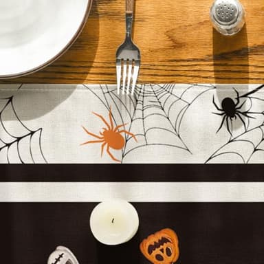Artoid Mode Jack-O'-Lantern Pumpkins Spider Web Halloween Table Runner, Kitchen Dining Table Decoration for Home Party Decor 13x72 Inch - Image 7