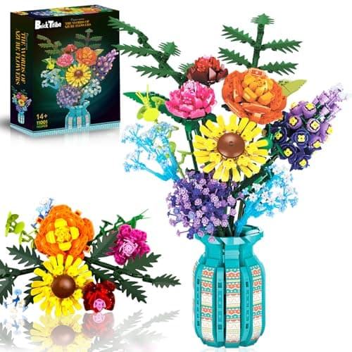 Flowers Set with Vase for Adult Women, Variety of Botanical Collection Bouquet Including Sunflower, Baby's Breath, Rose, Compatible with Lego Flower,1853PCS, 14+ - Image 1