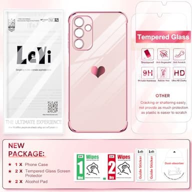 LeYi for Galaxy A15-5G Phone Case: with Tempered Glass Screen Protector [2 Pcs]+ Full Camera Lens Protection, Love Heart Plating Girly Women Luxury Shockproof Android A 15, Pink - Image 7